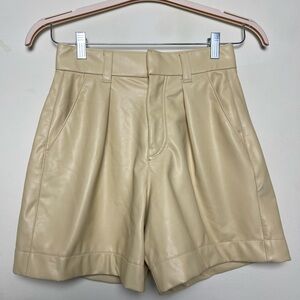 Beige / yellow Leather Women Shorts